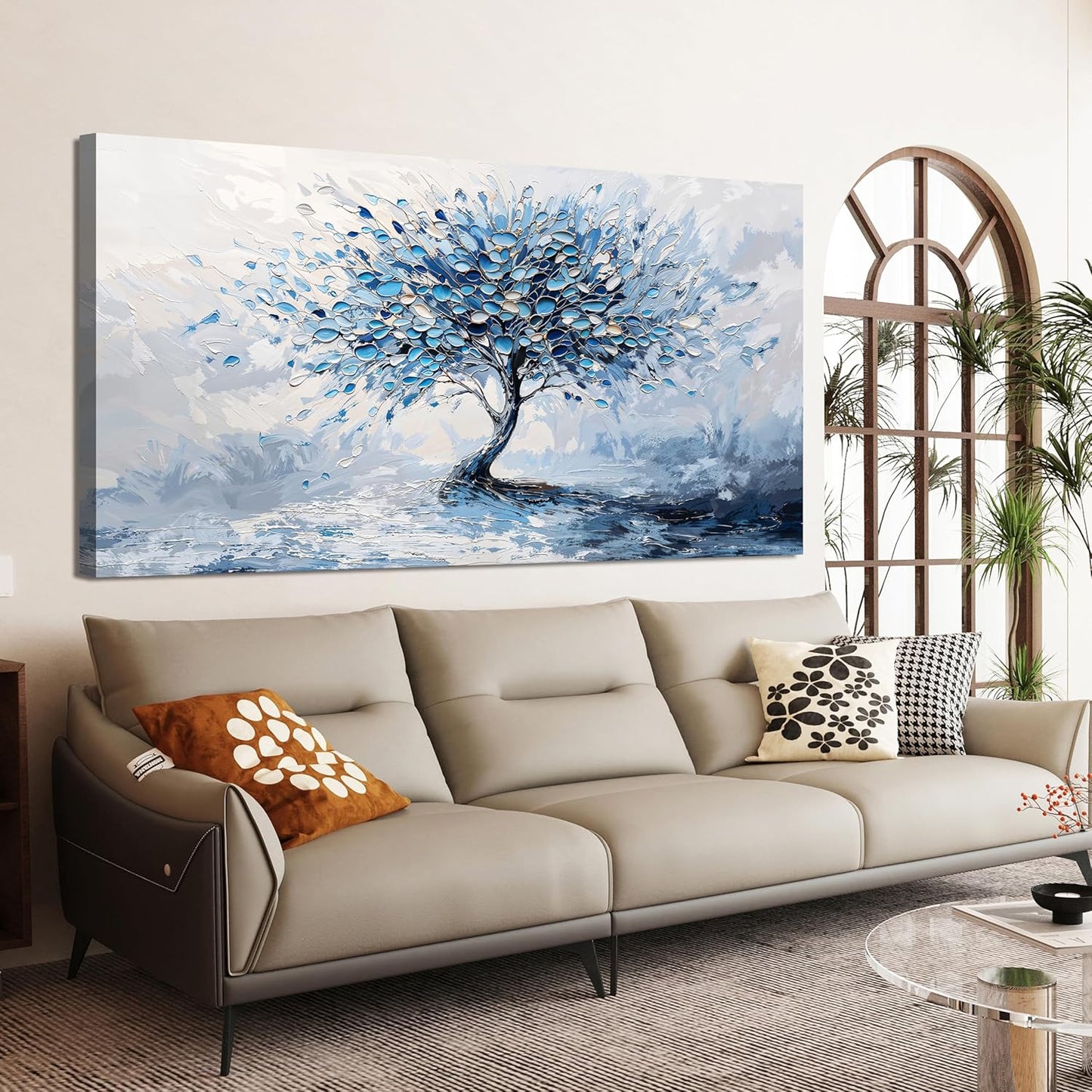 Large Canvas Wall Art Decor Modern Blue White Wall Art Prints Canvas Art Wall Decor Wall Art Pictures for Living Room Artwork for Walls Abstract Art Tree of Life Wall Art Bedroom Office Decor 24"X48"