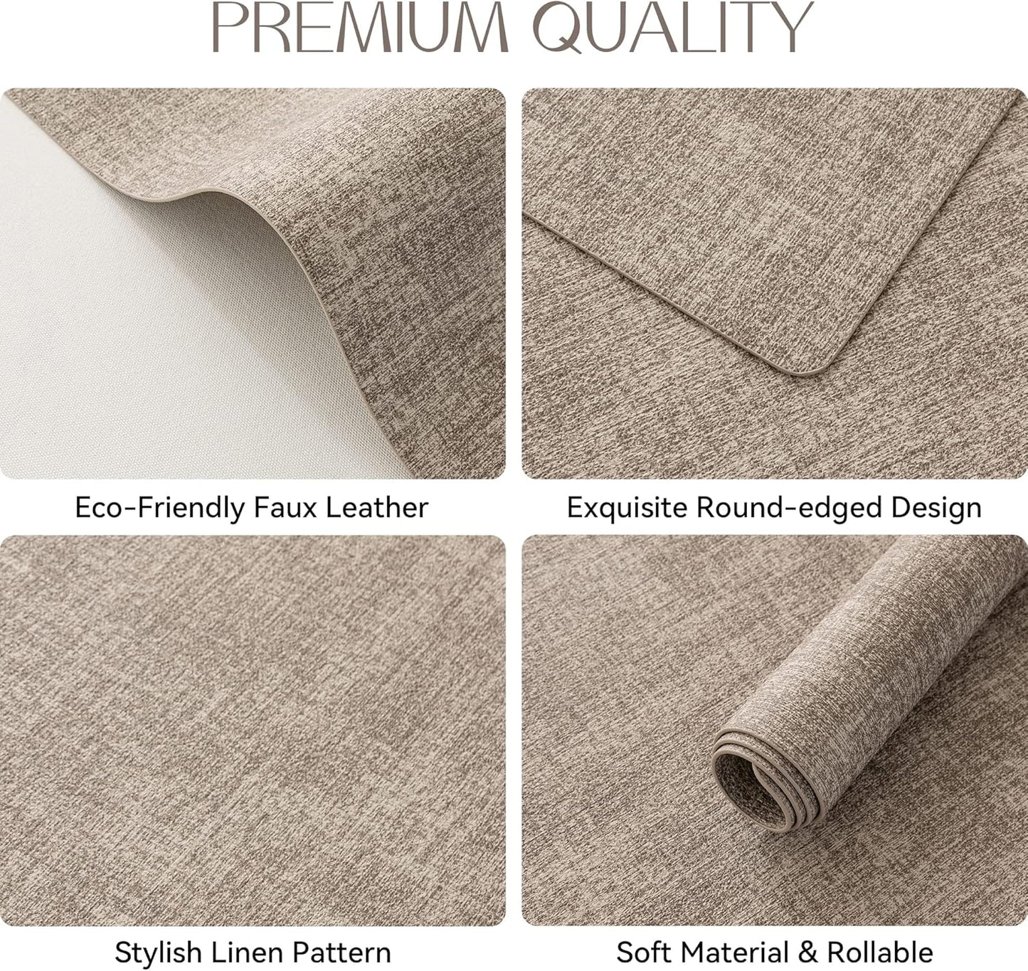 Romanstile Vinyl Placemats Set of 4-12 X 18 Inch - Heat Resistant Place Mats 100% Waterproof Oilproof Wipeable Reversible Faux Leather Table Mats for Kitchen/Dining/Party/Outdoor, Khaki