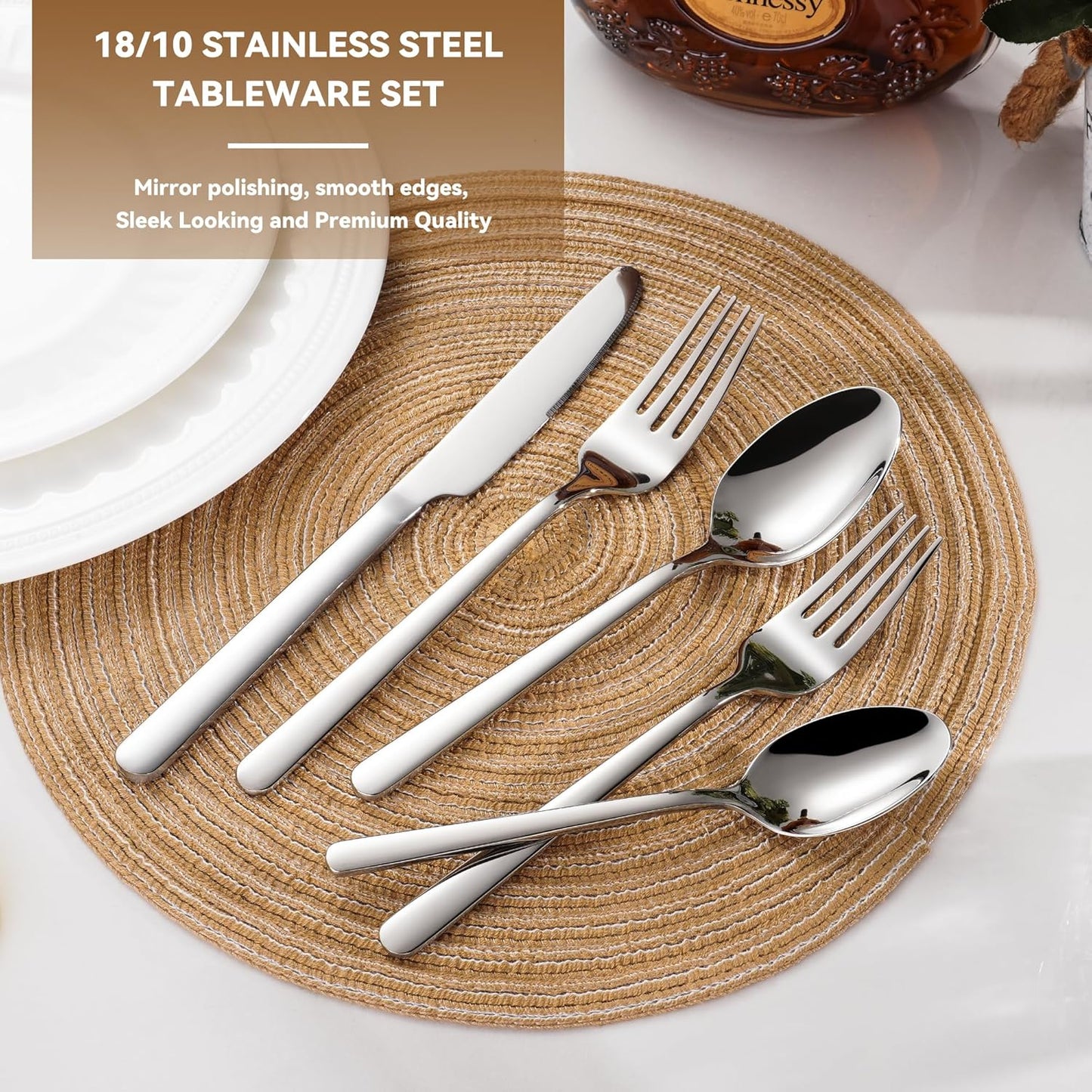 60 Piece Stainless Steel Silverware Set for 12, 18/10 Silverware Set, Flatware Set for 12, 18/10 Stainless Steel Flatware, Dishwasher Safe