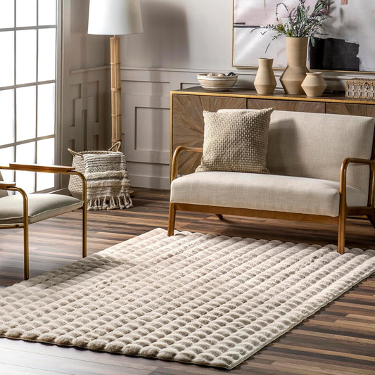 nuLOOM Jeni Checkered 6 Round Machine Washable Area Rug for Living Room Bedroom Dining Room Kitchen, Beige