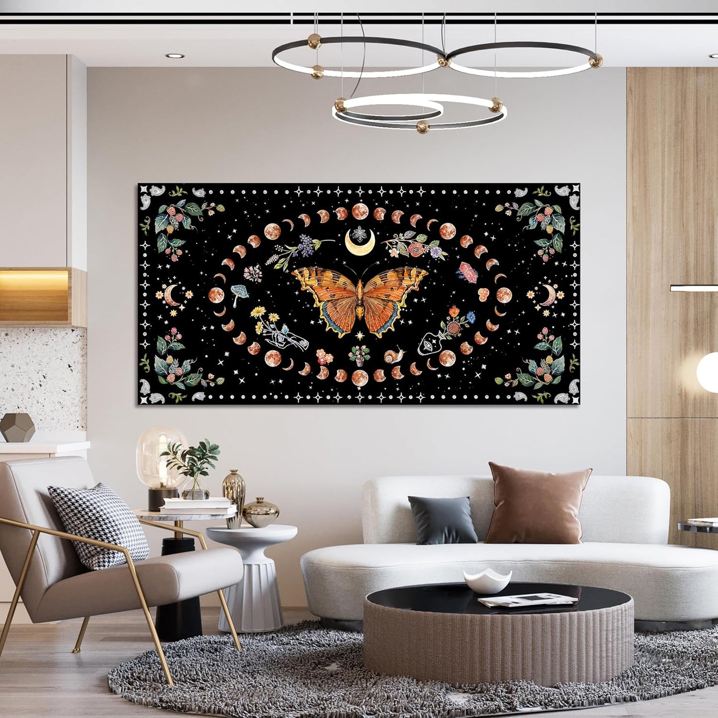 Canvas Abstract Wall Art Boho Wall art Decor Canvas Art Wall Decor Pictures for Living Room Vintage Butterfly Wall Art Decorations Moon Flower Artwork for Walls Home Office Wall Decor 20" X 40"