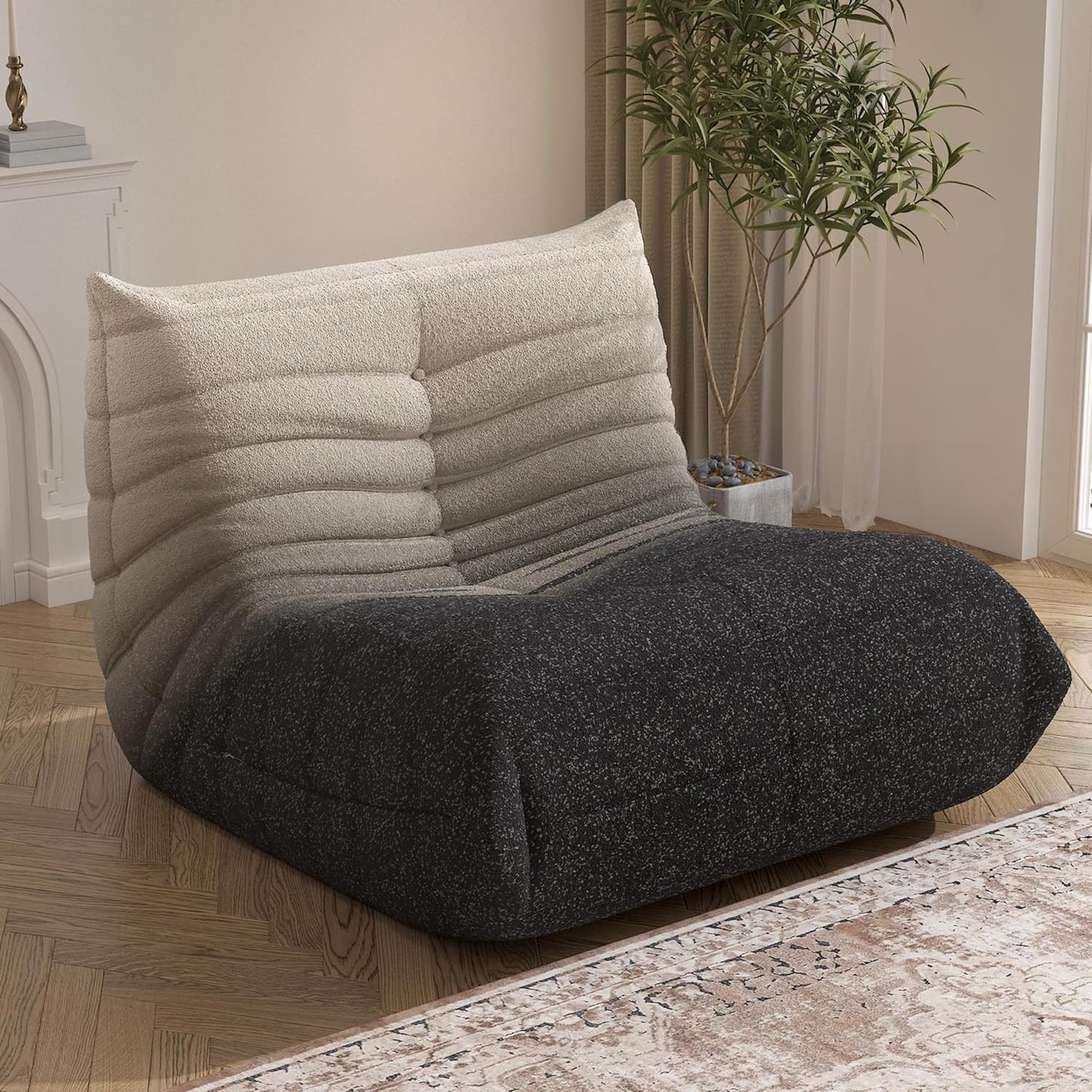 Bean Bag Chair, Fireside Chair Bean Bag Sofa Large Bean Bag Chair for Adults, Bean Bag Chairs for Teens with High Density Comfortable Foam, Memory Foam Bean Bag for Living Room, Bedroom (Black&White)