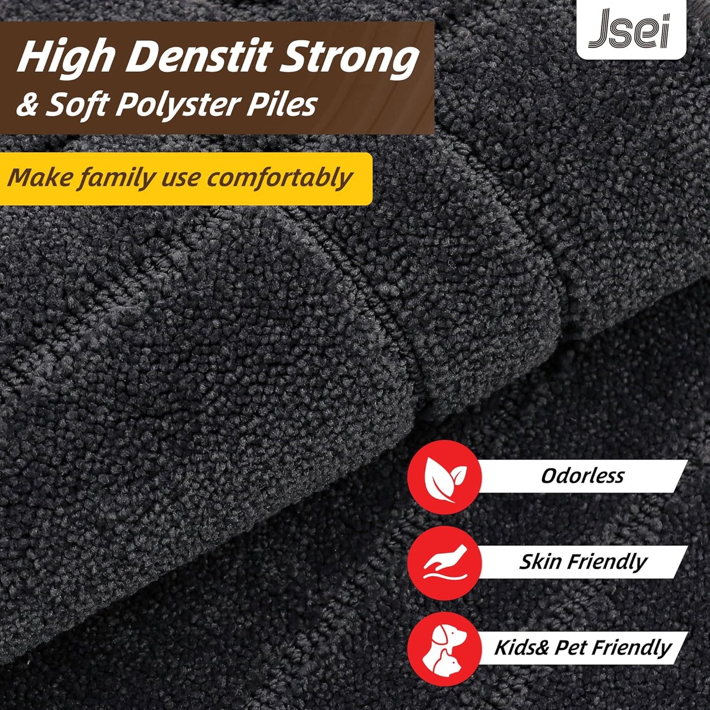 JSEI Entryway Rugs Doormat 32"x48", Non-Slip Dirt Trapper Door Mats Indoor, Washable Absorbent and Stain Resist Welcome Floor Mat for Front Door, Dog Door Mat, Muddy Wet Shoes & Paws, Dark Grey