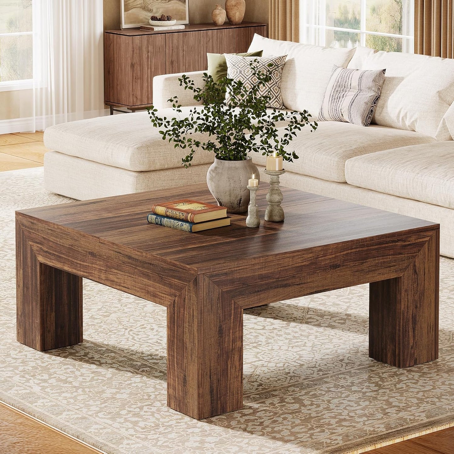 Tribesigns 39.4-Inch Square Coffee Table for Living Room, Farmhouse All MDF Accent Center Cocktail Table with Sturdy Wooden Legs, Easy Assembly, Dark Brown