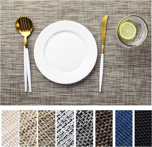 LEXMORE Placemats Set of 4 Vinyl/Plastic Woven Place Mats for Kitchen Table Indoor/Outdoor Washable Placemat Wipeable Dining Table Mats(Cappuccino)