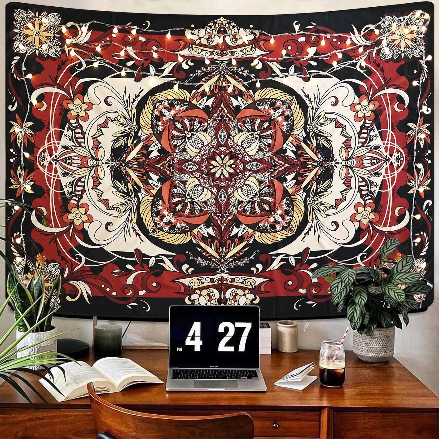 Mandala Tapestry - Moth Wall Hanging, UV Resistant, Machine Washable, Lightweight, Psychedelic Bedroom Aesthetic Decor for Bedroom, Living Room, Yoga Room - 47.64x35.43 Inch