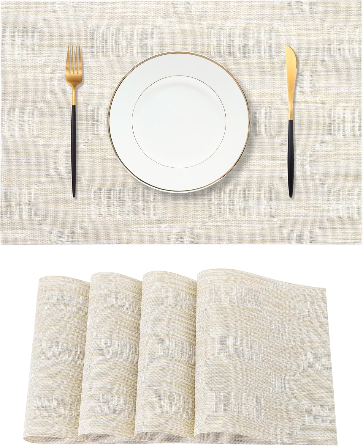 Leetaltree Wheat Placemats Set of 4 - Heat Resistant Non-Slip Place mats for Dining Table, Washable Durable PVC Vinyl Woven Table Mats（Wheat, 4）