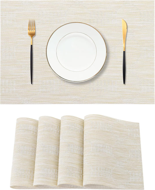 Leetaltree Wheat Placemats Set of 4 - Heat Resistant Non-Slip Place mats for Dining Table, Washable Durable PVC Vinyl Woven Table Mats（Wheat, 4）
