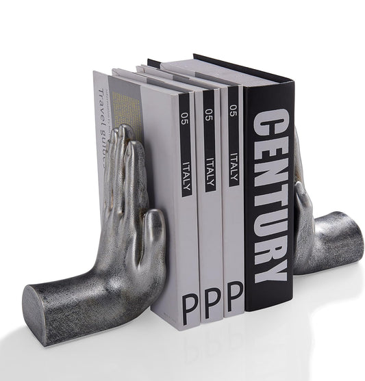Danya B. Contemporary Accent Book Shelf Decor - Hands Sculpture Bookend Set of 2 (Silver)