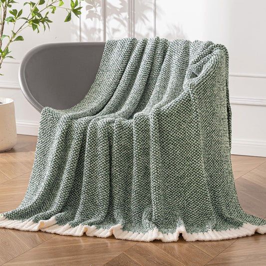 MIULEE Green Super Soft Throw Blanket for Couch, Cozy Fluffy Warm Throws Knit Blankets for Sofa, Bed, Chair, Living Room, Camping, Picnic, 50 x 70 inch