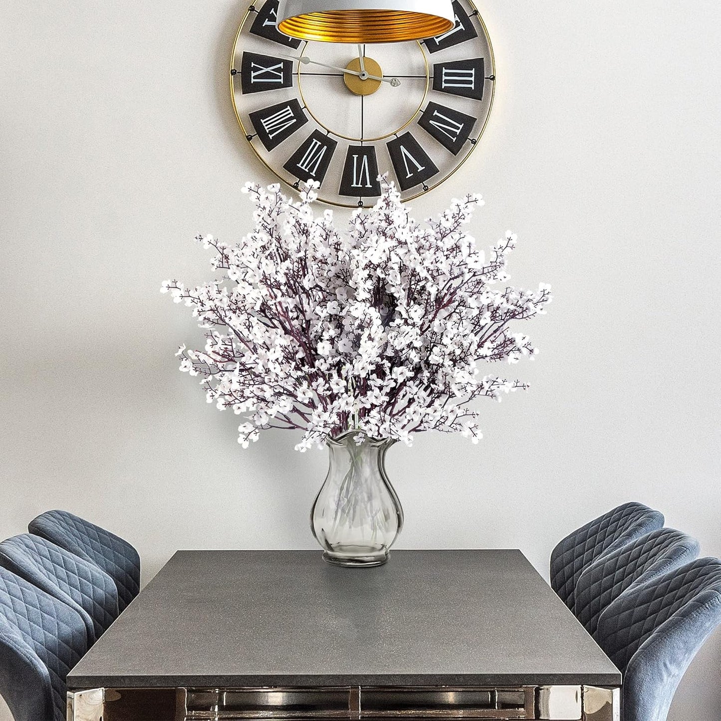 Sggvecsy 6 Pcs Babys Breath Artificial Flowers Gypsophila Bouquets Bulk Real Touch Fake Silk Flowers for Home Wedding DIY Floral Arrangement Kitchen Table Centerpiece Festival Decoration (White)