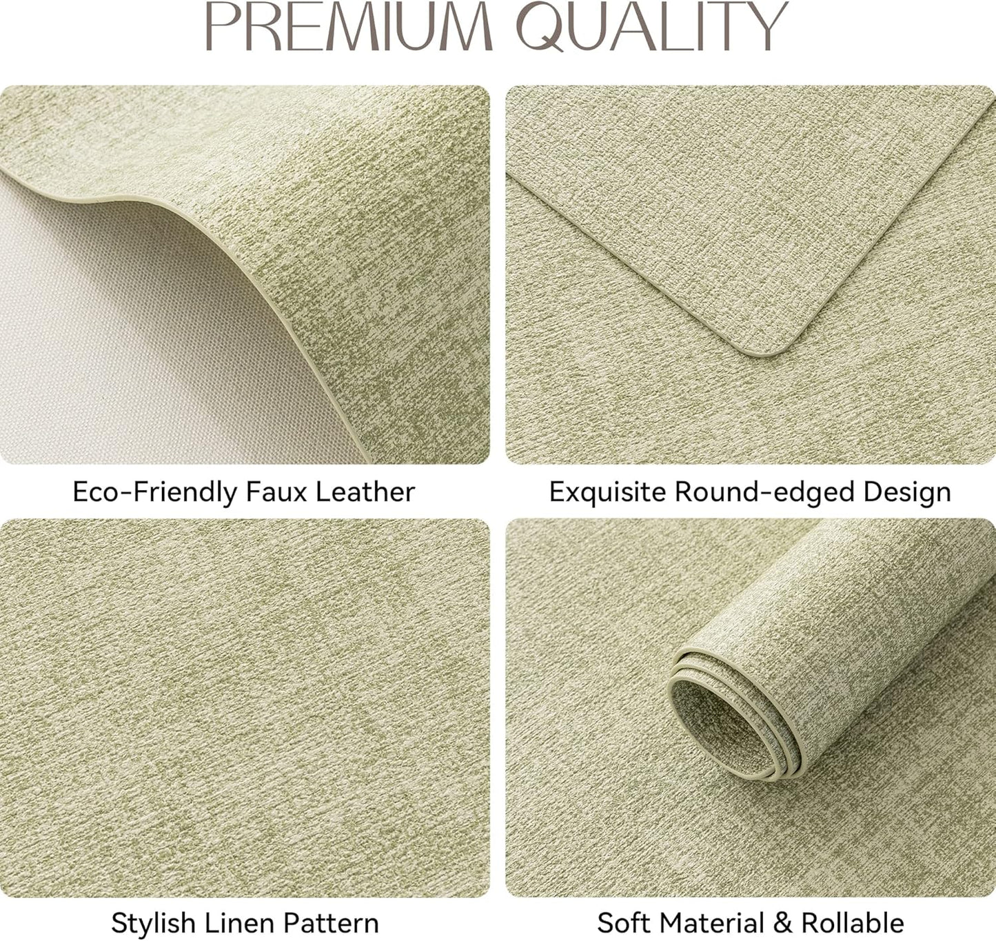 Romanstile Vinyl Placemats Set of 8-12 X 18 Inch - Heat Resistant Place Mats 100% Waterproof Oilproof Wipeable Reversible Faux Leather Table Mats for Kitchen/Dining/Party/Outdoor, Grass Green