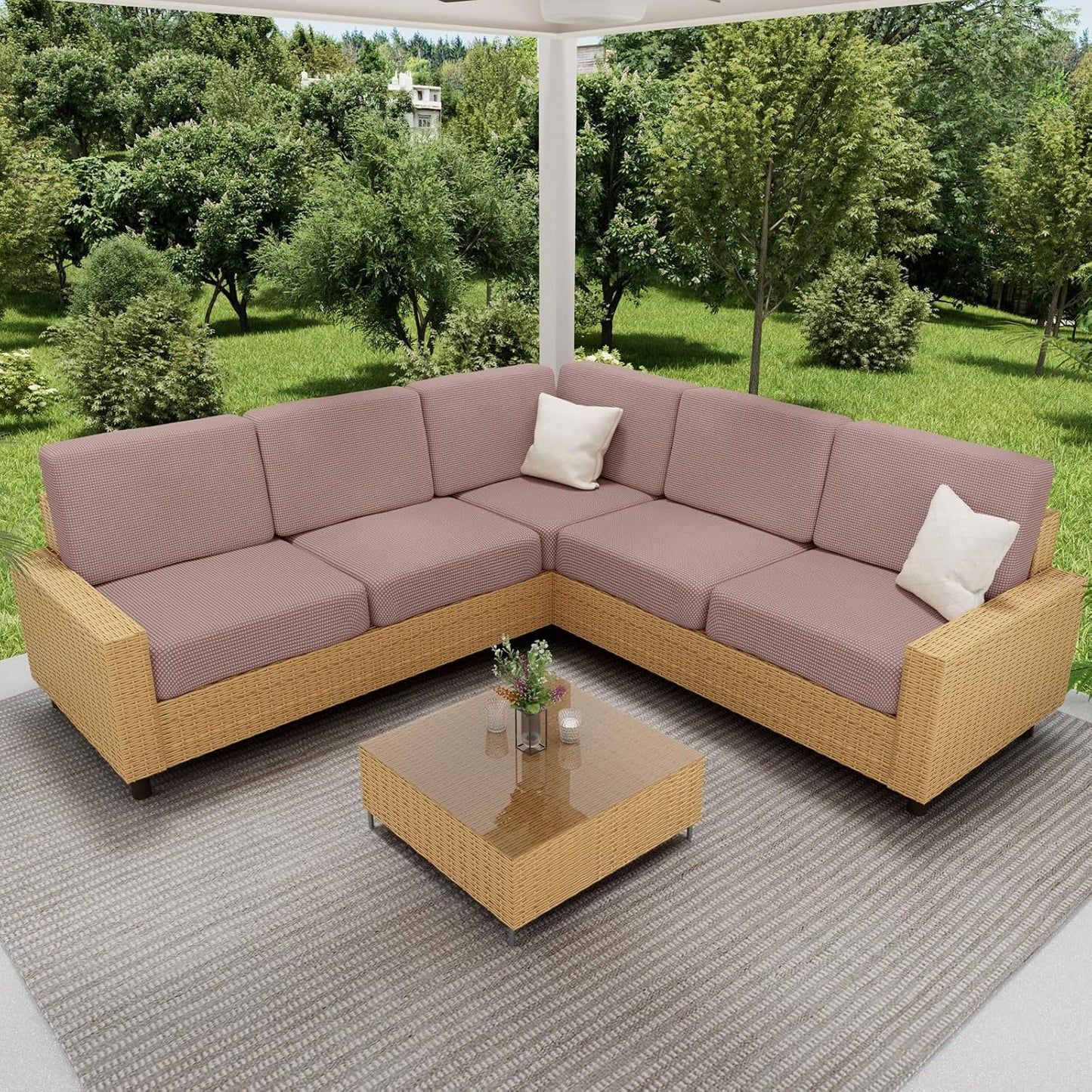 hyha Waterproof Sectional Couch Covers, Non Slip Sofa Couch Cushion Covers L Shape, Thick Stretch Jacquard Fabric, Washable Sofa Slipcovers with Elastic Bottom (1 Piece for Chaise, Camel)