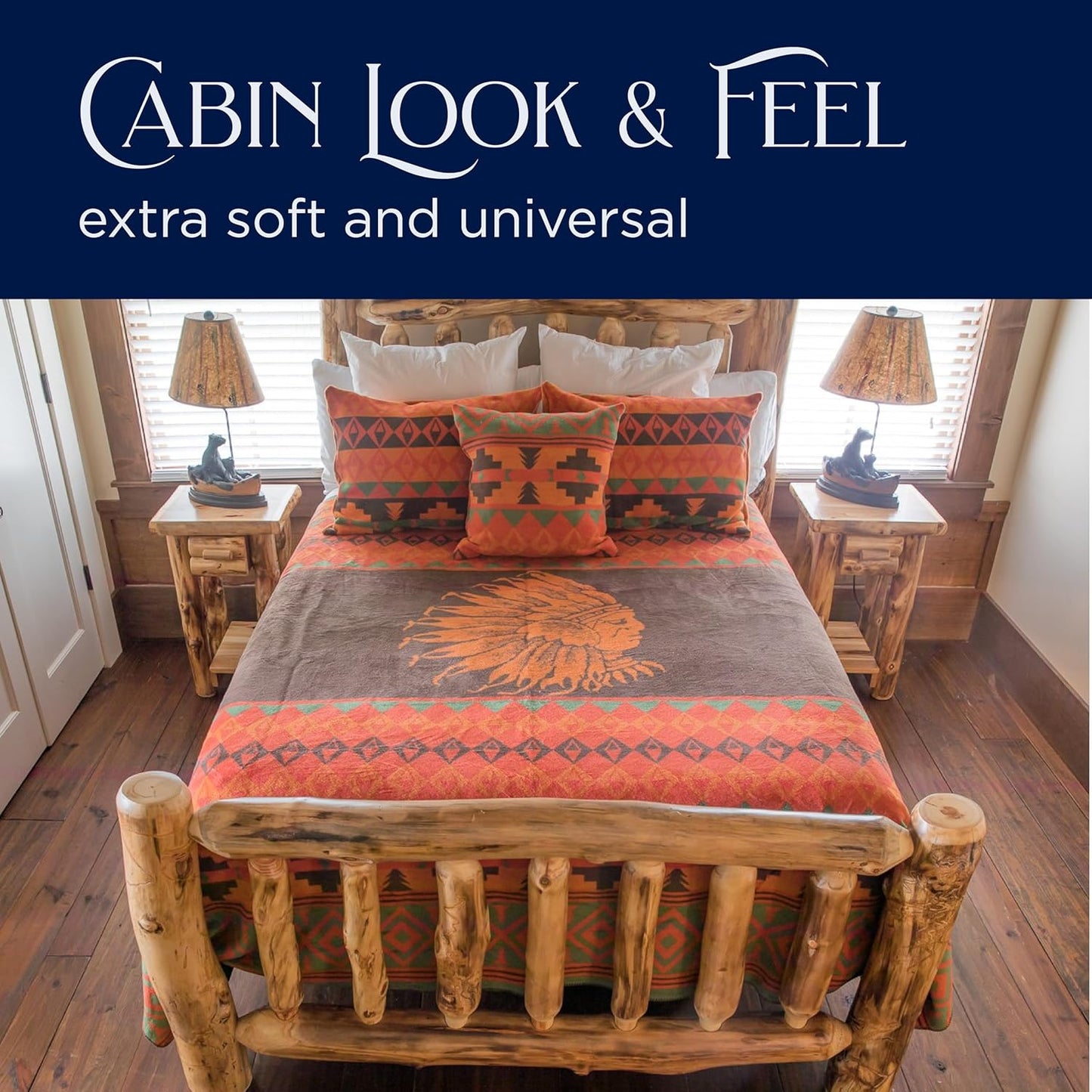 Beacon Blankets Southwestern Chief Henry Native American Design Throw - 90" x 90" Blanket Only - Premium Plush Blanket Can be Used for Queen or King Size Bed