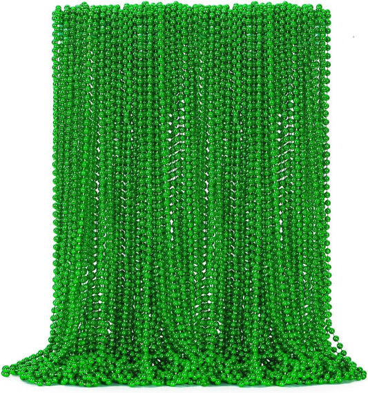 50PCS St Patricks Day Necklace, St. Patrick's Day Green Bead Necklace Accessories, Metallic Irish Saint Patrick Mardi Gras Necklaces Bulk, Parade Throw Accessories for Mardi Gras St. Patricks Party