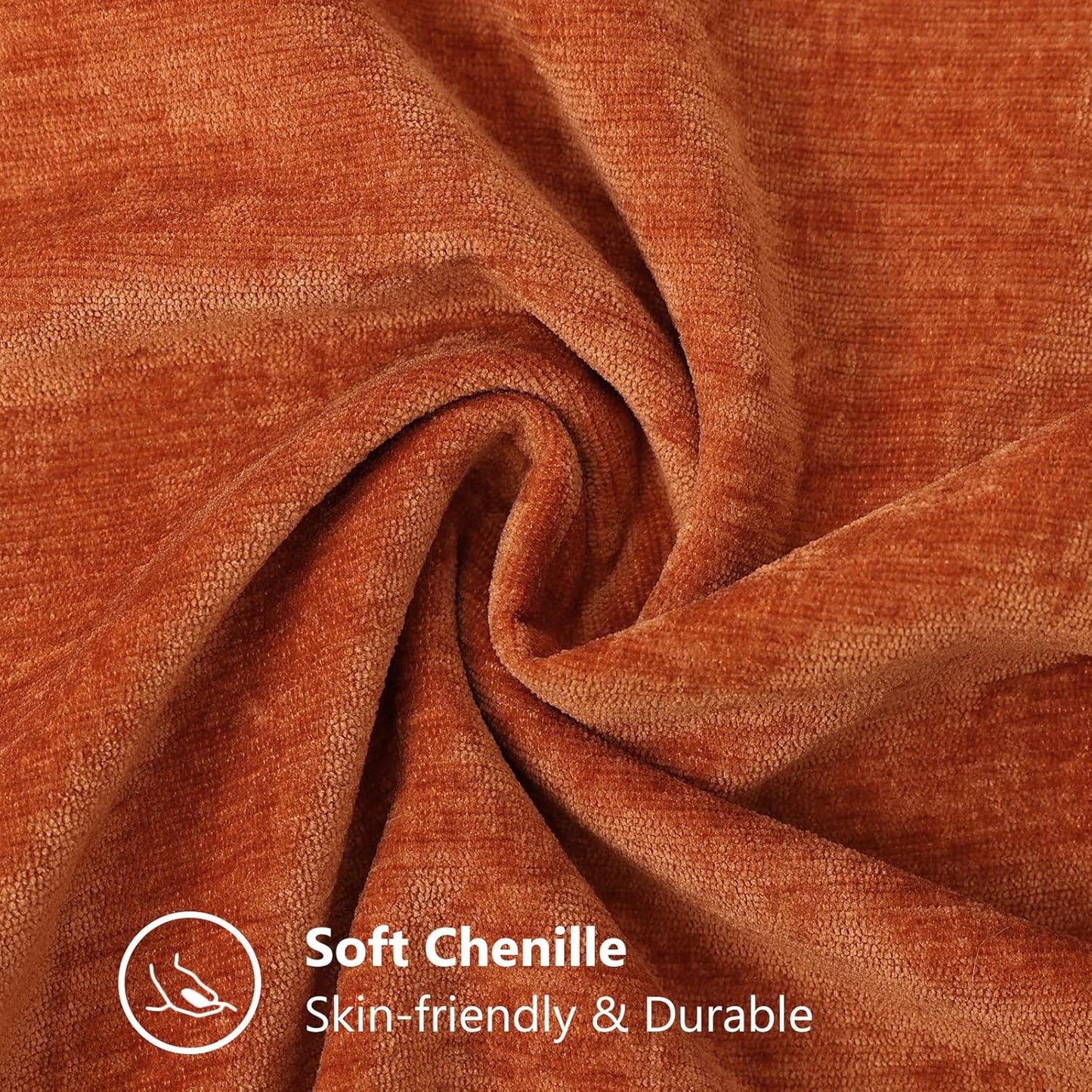 decorUhome Fall Chenille Soft Throw Pillow Covers 18x18 Set of 2, Farmhouse Velvet Neutral Decorative Euro Pillow Covers with Stitched Edge for Couch Sofa Bed Home Decor, Rust