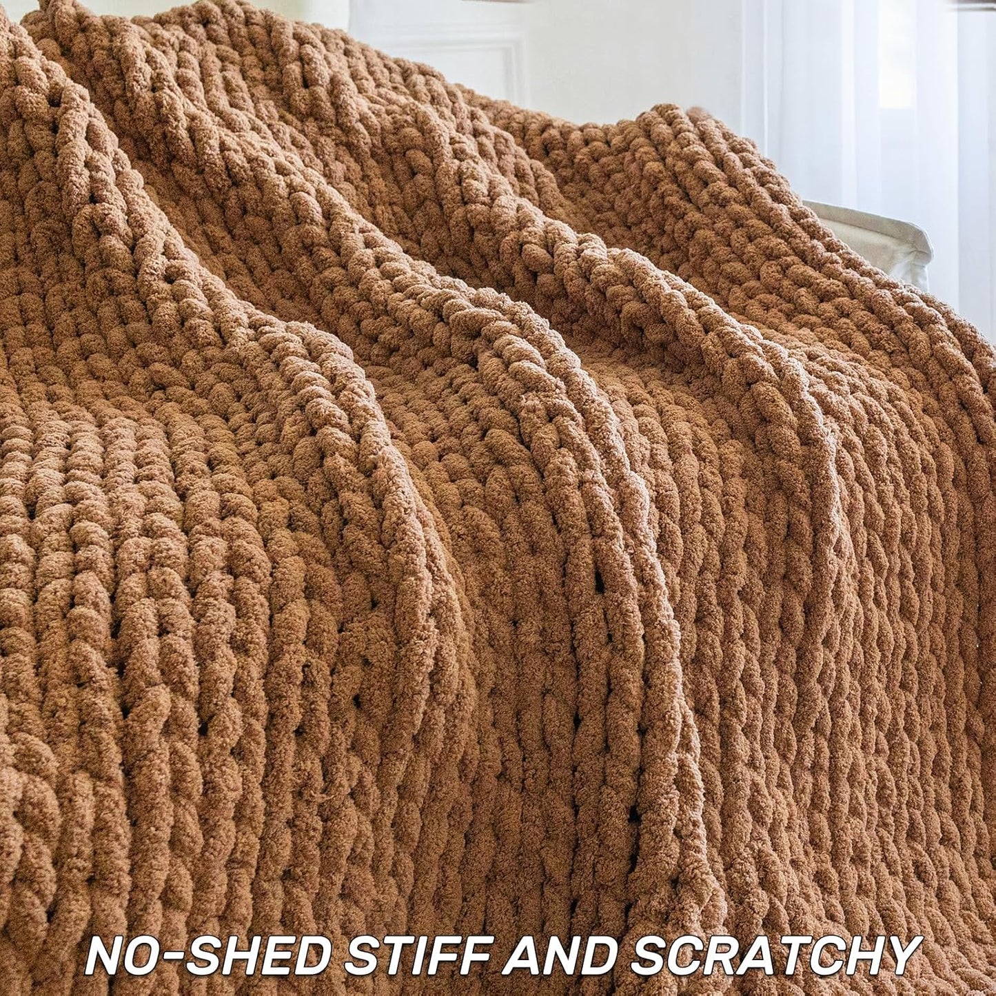 Chunky Knit Blanket - Luxury Soft Cozy 60 * 80 Throw Blanket,100% Woven Blanket Rope Knot Throw Blanket for Couch, Sofa, Home Decor, Gift - Machine Washable（Brown）