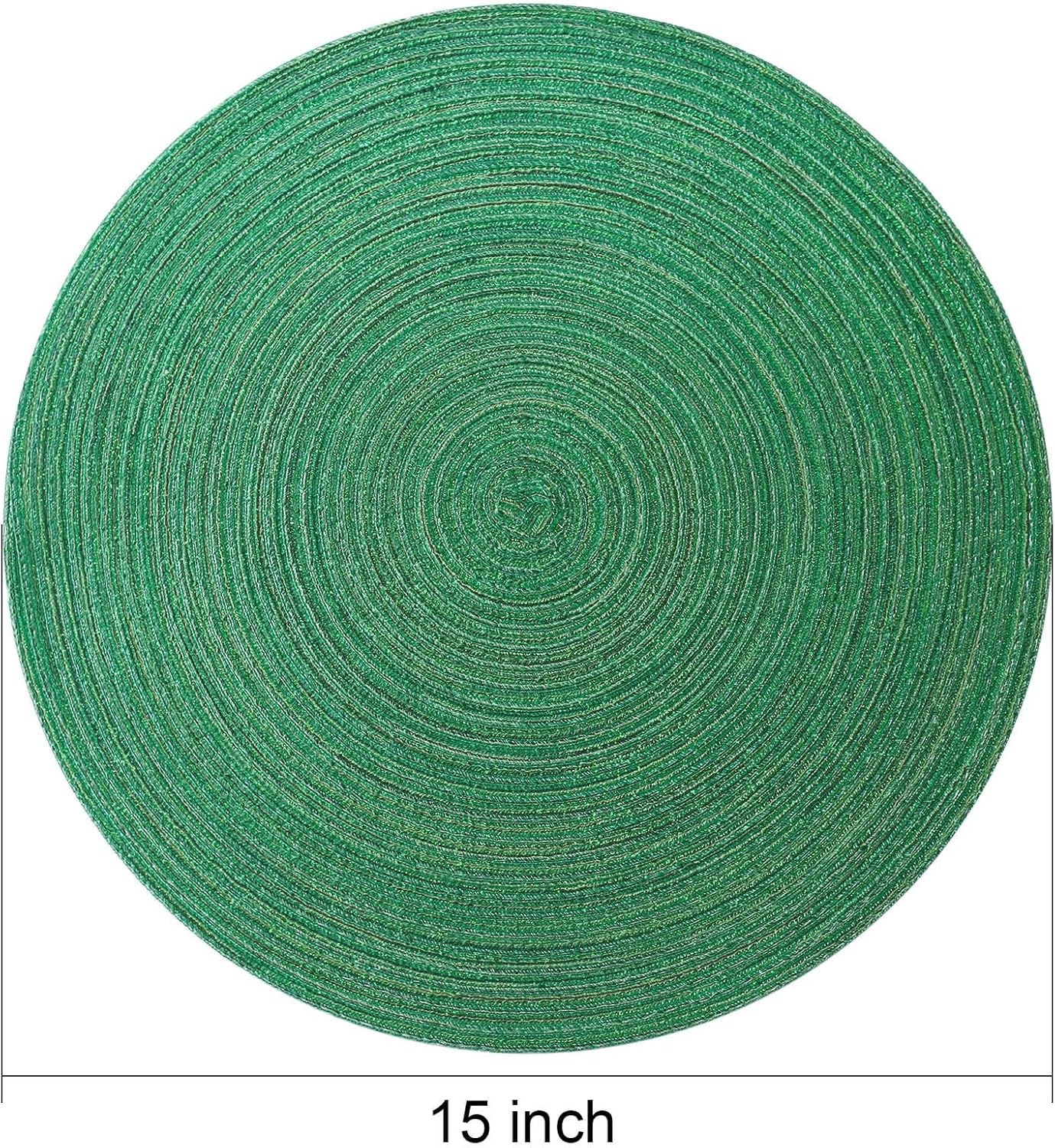 AHHFSMEI Round Braided Placemats Set of 6 Round Table Mats for Dining Tables Natural Woven Heat Resistant Place mats 15 Inch (Christmas Green, 6)