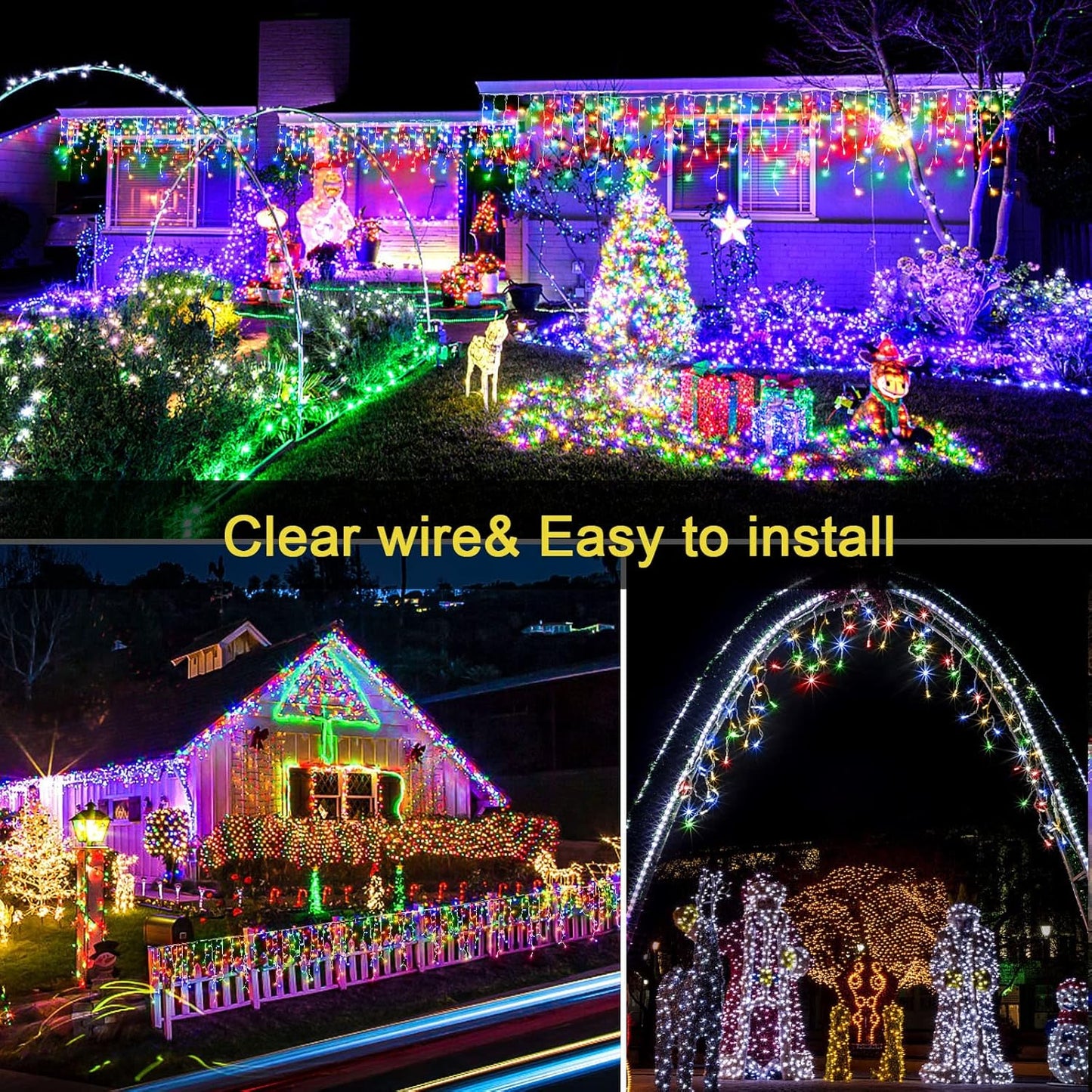 Icicle Christmas Lights Outdoor - 99FT 1216 LED Icicle Lights for Outside 8 Modes with 228 Drops, Waterproof Plug in Fairy String Lights Party Wedding Christmas Decoration Indoor, Multicolor