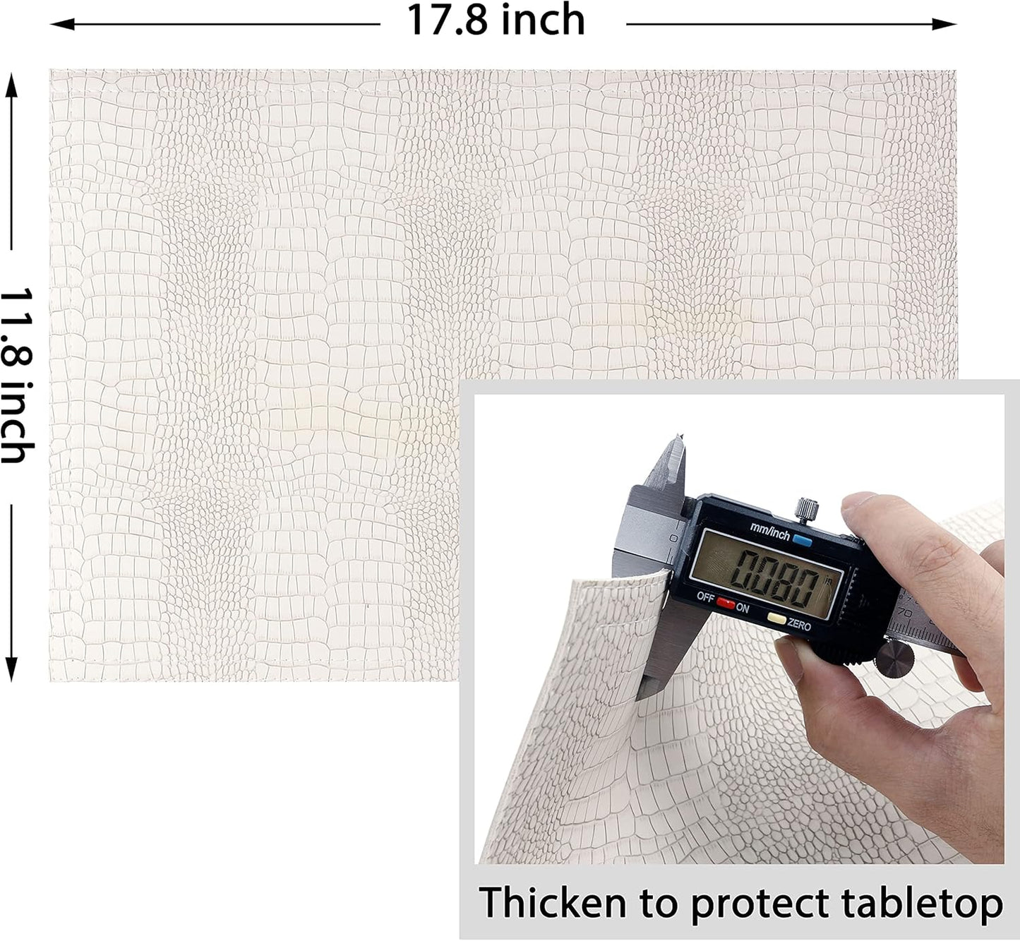 Waterproof PU Placemats, Faux Leather Hardboard Place Mats, Set of 4 Table Mats, Easy to Clean, Heat & Stain Resistant for Office Conference Table, Dining Home Decor, White