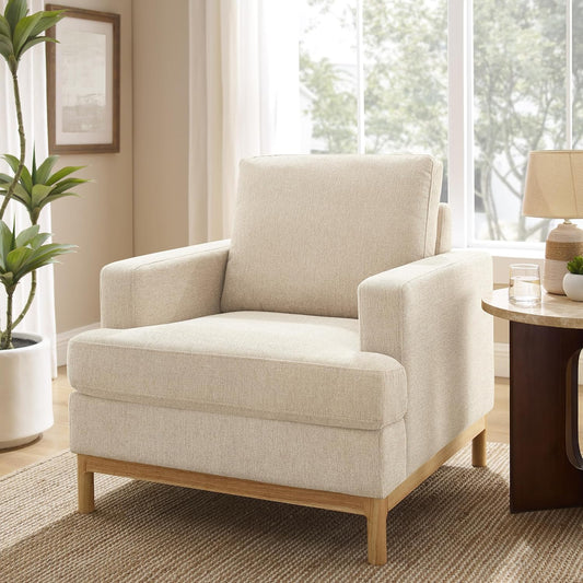 Oversized Accent Chair for Living Room, Modern Upholstered Reading Armchair for Bedroom, Comfy Chair for Apartment, Single Sofa for Small Space with Rubberwood Base