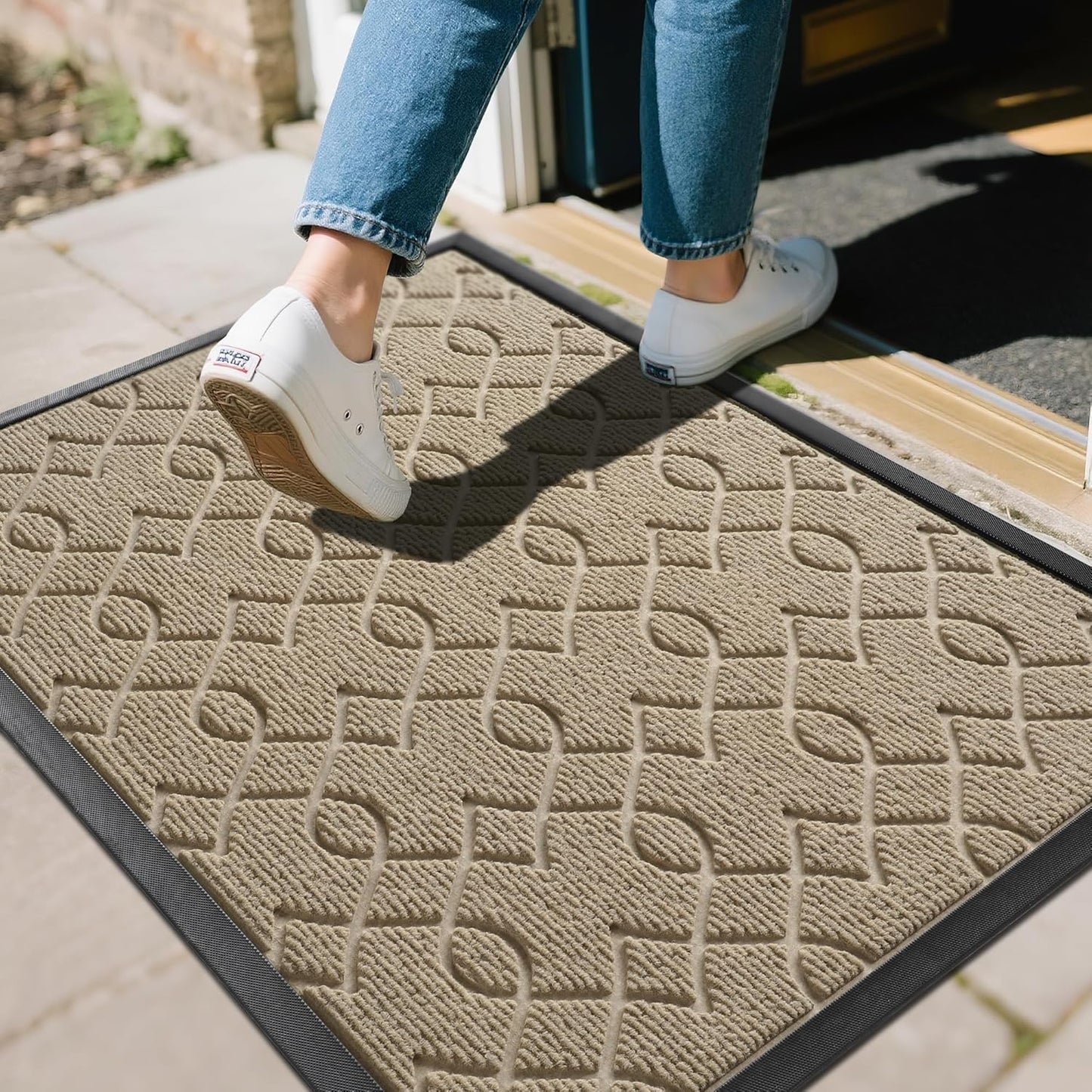 Yimobra Front Door Mat Outdoor Indoor 72x24, All-Season, All-Weather, Heavy Duty Welcome Door Mats Outside Entrance, Non Slip Porch Patio Entrance Mat, Light Beige