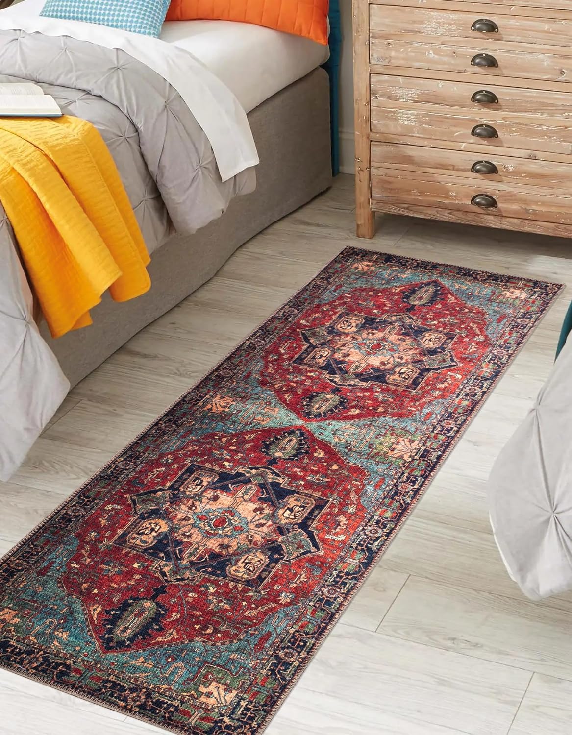 Keen Home Design 2x10 Rug - Machine Washable Runner Rug with Non-Slip Backing, Ideal for Hallway, Entryway, Kitchen, Laundry Room - Vintage, Easy Clean, Durable, Low Pile - (2'6" x 10')