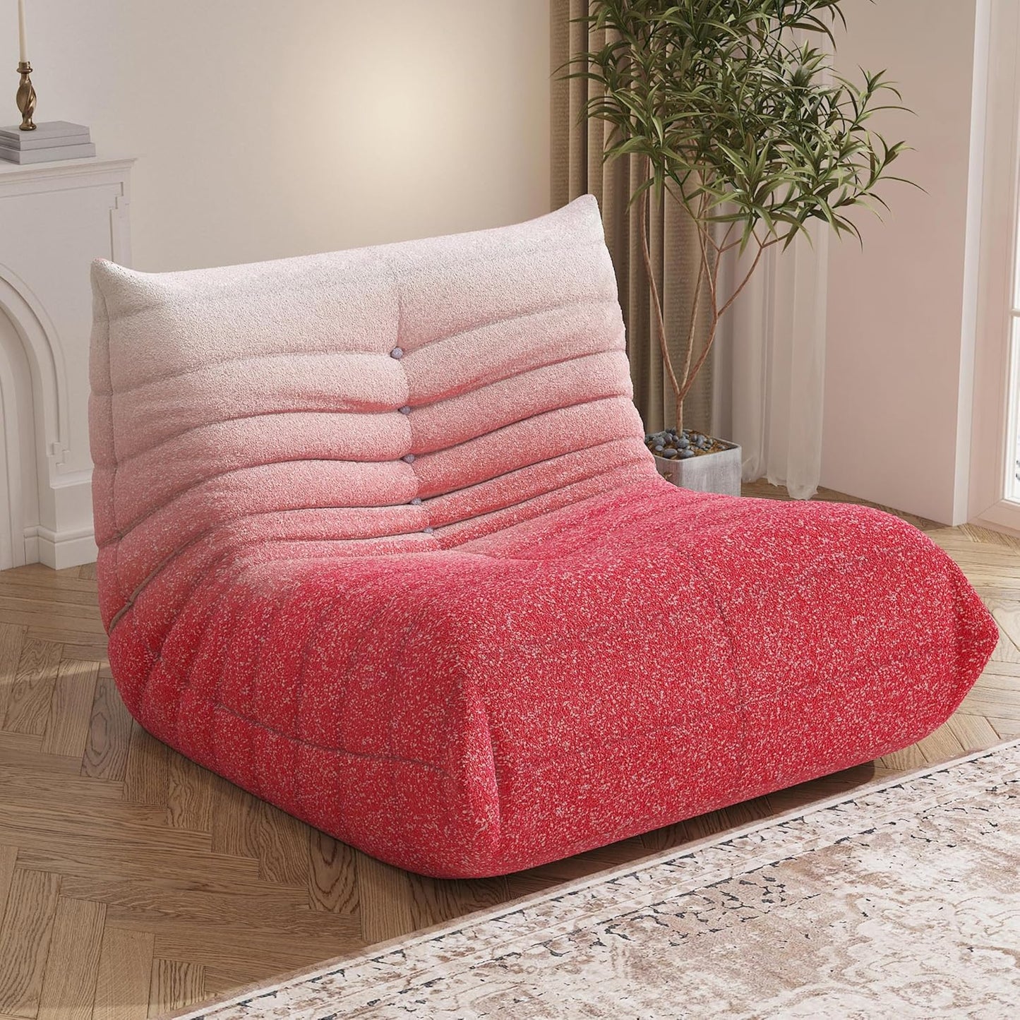 Bean Bag Chair, Fireside Chair Bean Bag Sofa Large Bean Bag Chair for Adults, Bean Bag Chairs for Teens with High Density Comfortable Foam, Memory Foam Bean Bag for Living Room, Bedroom (Pink&White)