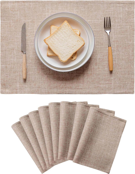 Home Brilliant Linen Place Mats Set of 8 Heat Resistant Dining Table Place Mats Cloth Placemats Kitchen Table Mats Placemat, Burlap