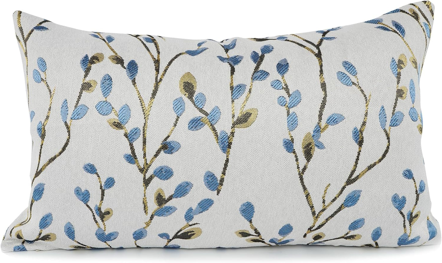 YOUR SMILE Classical Embroidery Jacquard Blue Square Decorative Throw Pillow Case Cushion Cover,12x20 inch