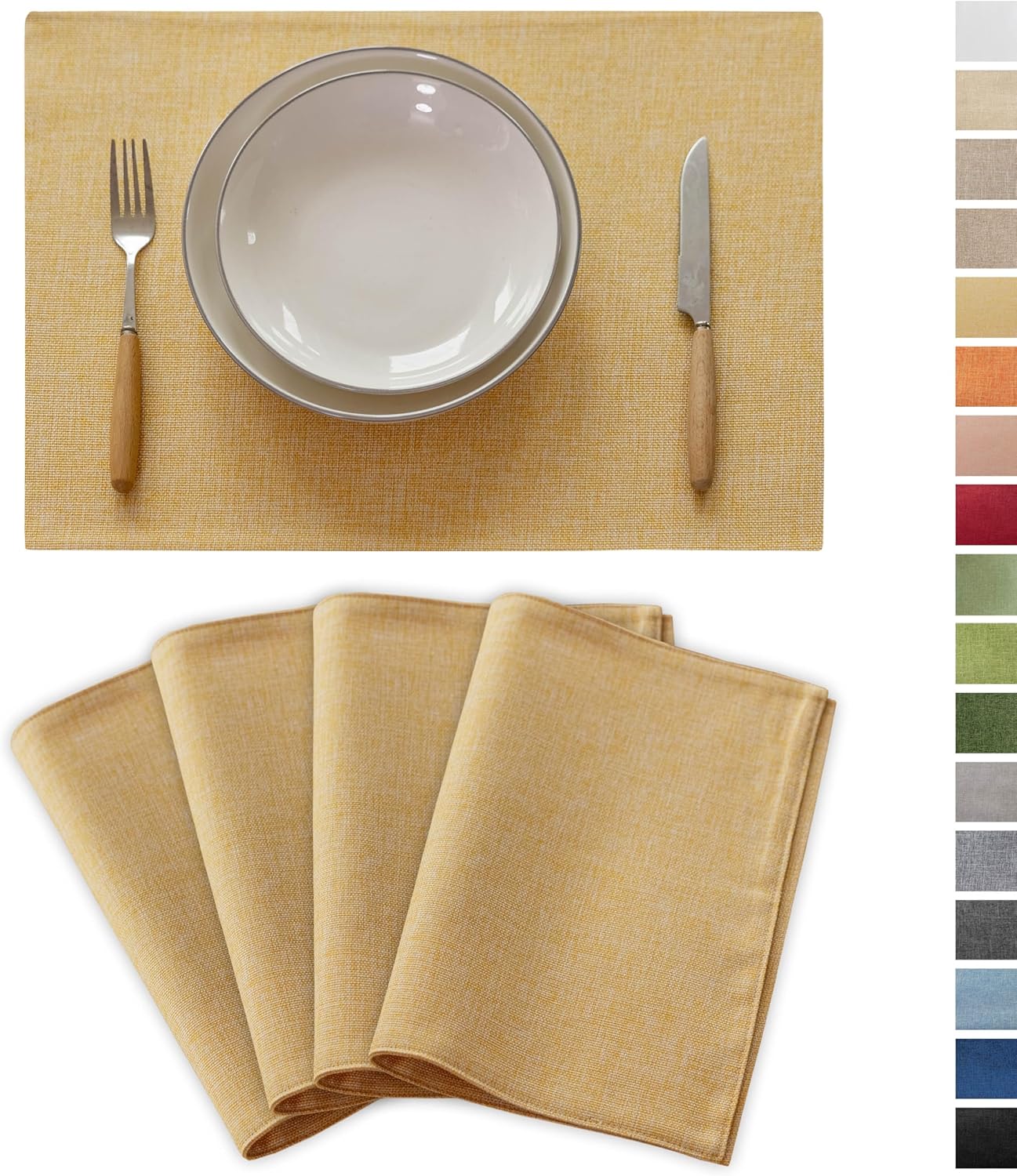 Demetex Yellow Placemats Set of 4 Farmhouse Table Place Mats for Dinner Heat Resistant Cloth Placemat for Kitchen Dining Tables, Yellow