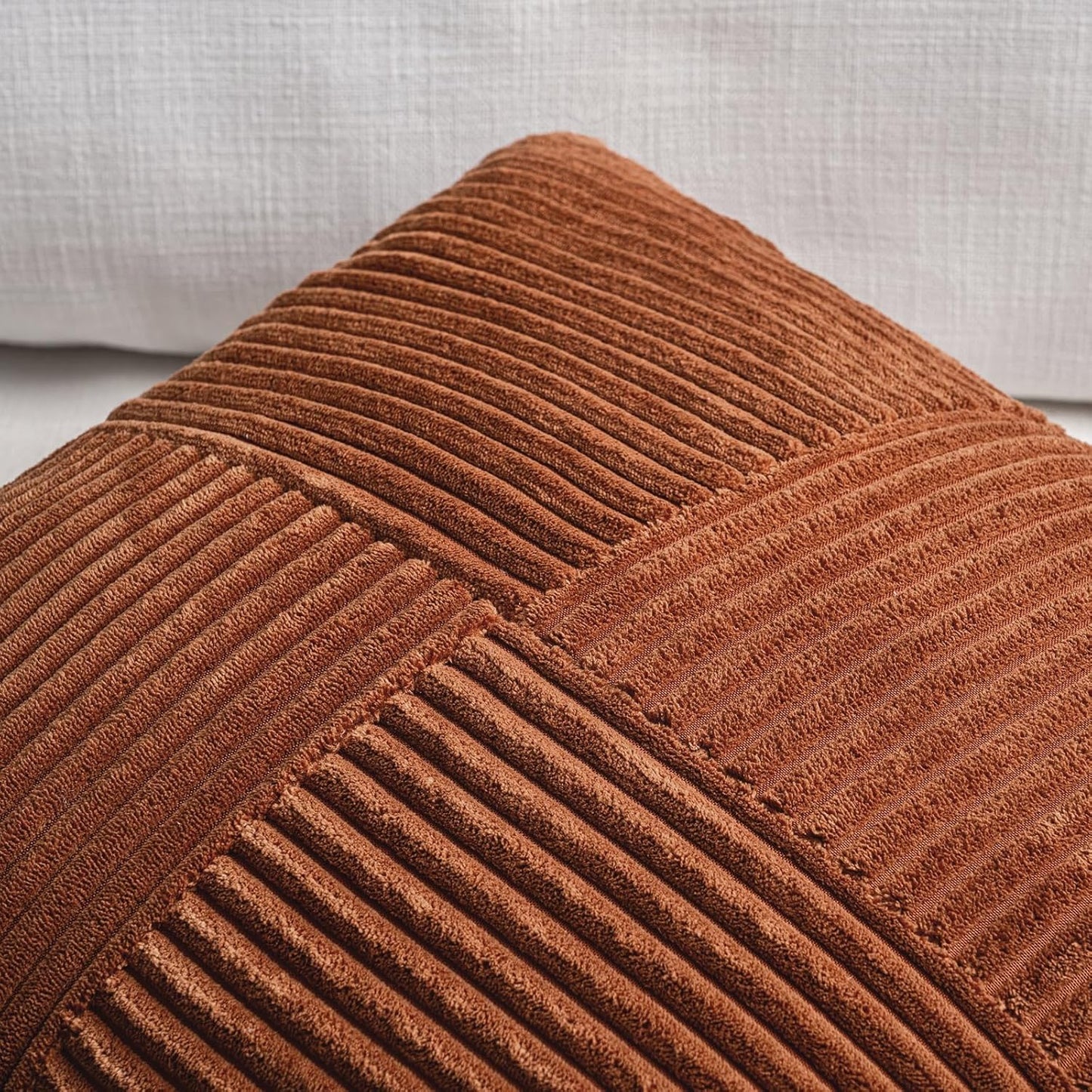 Fancy Homi 2 Packs Rust Samll Decorative Throw Pillow Covers 14x14 Inch with for Couch Bed, Rustic Farmhouse Boho Home Decor, Soft Corss Patchwork Corduroy Square Terracotta Cushion Case 35x35 cm