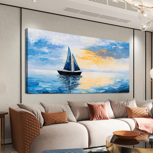 Canvas Wall Art Decor Large Wall Art Pictures for Living Room Artwork for Walls Blue Coastal Wall Art Prints Landscape Natural Wall Art Decor Art Work for Home Office Kitchen Wall Decor 24" x 48"