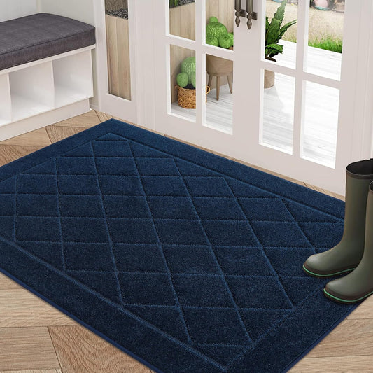 BEQHAUSE Dirt Trapper Door Mat 32" x 48", Doormat Non-Slip Entryway Rugs Washable, Dog Door Mat Stain Resistant and Absorbent Welcome Floor Mat for Front Back Door, Muddy Wet Shoes & Paws, Navy Blue