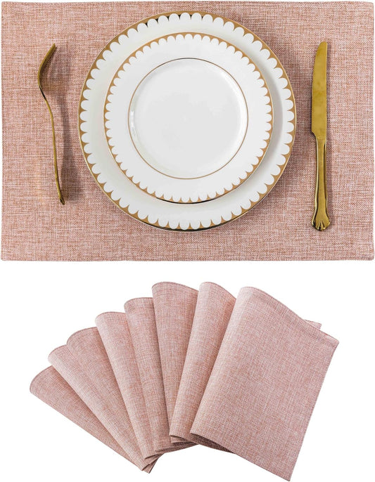 Home Brilliant Placemats Set of 8 Heat Resistant Dining Table Place Mats for Kitchen Table Party Dinner Decorations, 13 x 19 inches, Apricot Pink