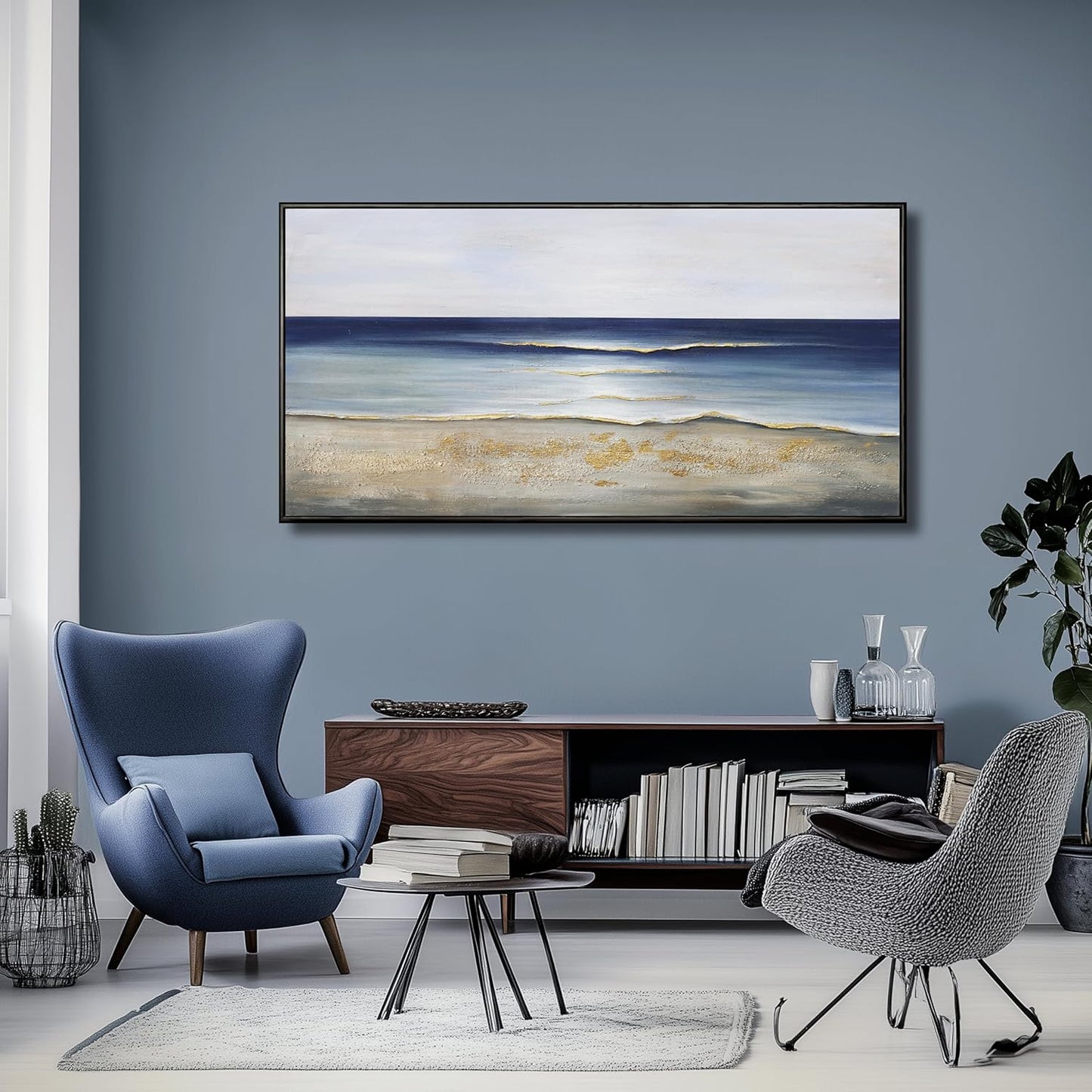 Yuaxker Ocean Wall Art Blue Wall Decor Trendy Framed Canvas Painting Modern Unique Artwork for Living Room Bedroom Dining Room Office Home Decor 20x40 Inch