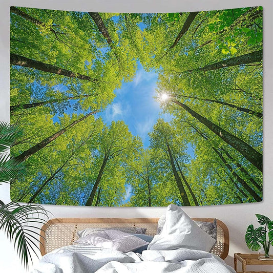 AMM Nature Forest Tree Celling Tapestry Lush Green Treetops Sunlit Tapestry for Bedroom Aesthetic Sky Sunlight Canopy Leaves Landscape Tapestries Wall Hanging for Living Room Dorm Office 80 x 60 Inch