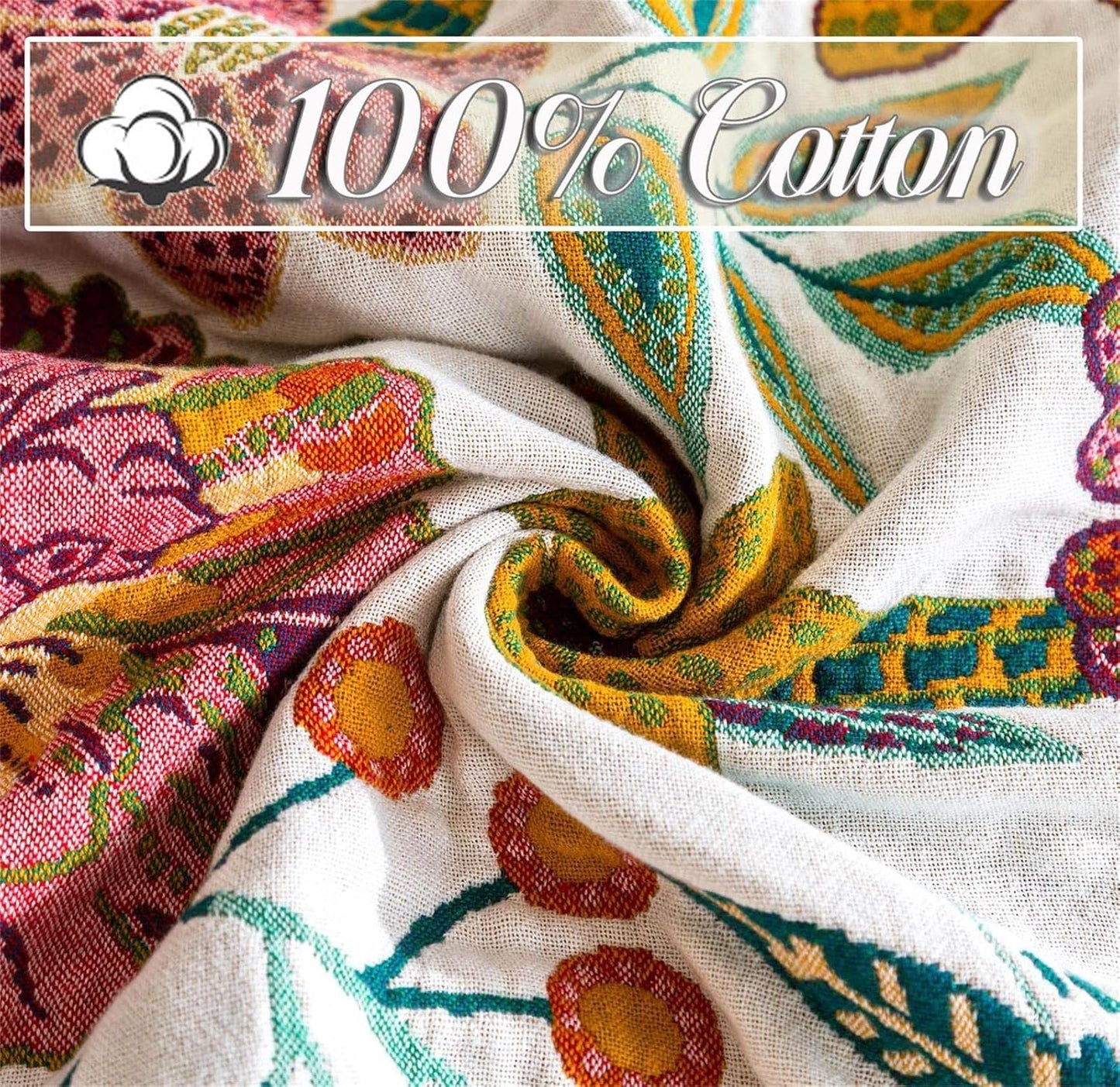 Summer Throw Blanket for Couch Bed Chair, 100% Cotton Muslin Breathable Woven Throws 60''x 80'' Boho Vintage Quilt for All Seasons Warm Lightweight Farmhouse Blankets Home Decoration