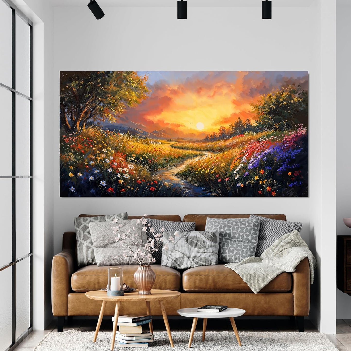 Canvas Wall Art Decor Large Wall Art Pictures for Living Room Vintage Landscape Wall Art Prints Canvas Art Wall Decor Wildflower River Artwork for Walls Bedroom Home Aesthetic Wall Art Decor 20" X 40"