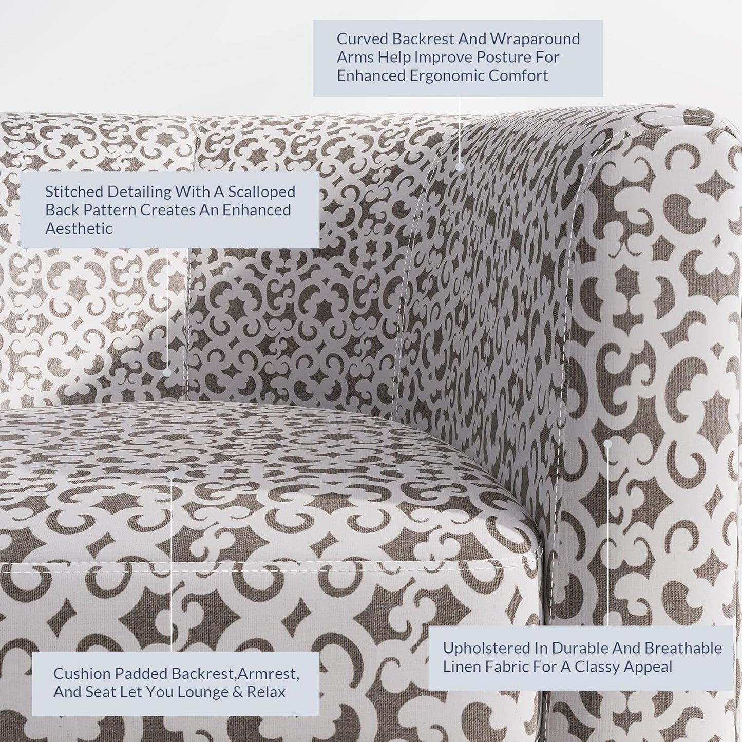 BELLEZE Accent Barrel Chair Set of 2, Linen Round Chair Club Tub Sofa Corner Chair with Flared Legs and Cozy Soft Padding for Living Room Bedroom Waiting Room - White & Brown