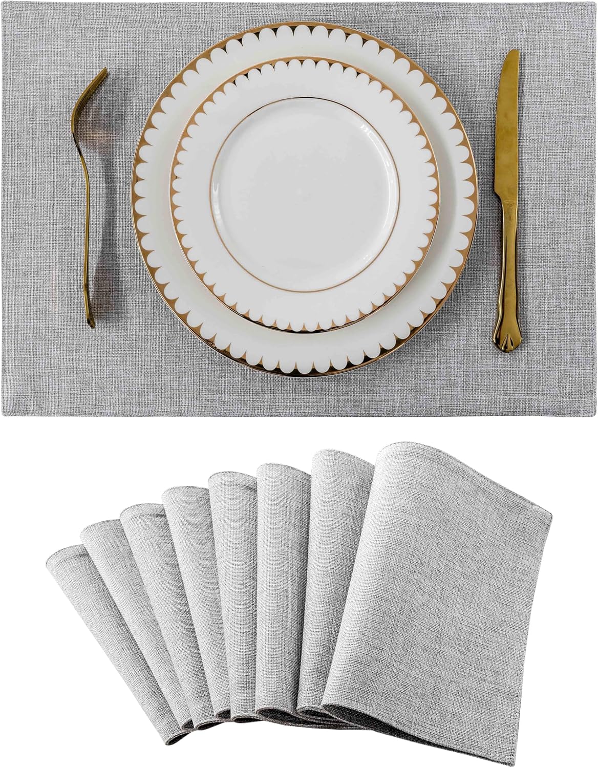 Home Brilliant Cloth Placemats Set of 8 Heat Resistant Washable Plate Mats Placemats for Parties Buffet Dinner Coasters Party Dinner Decor, 13 x 19 inches, Light Grey