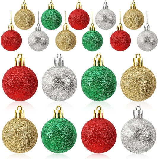 JULMELON 24PCS Christmas Ball Ornaments, Hanging Balls Shatterproof Decorations for Xmas Tree, Home Decor for Party, Holiday, Wedding, Anniversary, DIY Craft Decor Supplies (Glitter Surface)