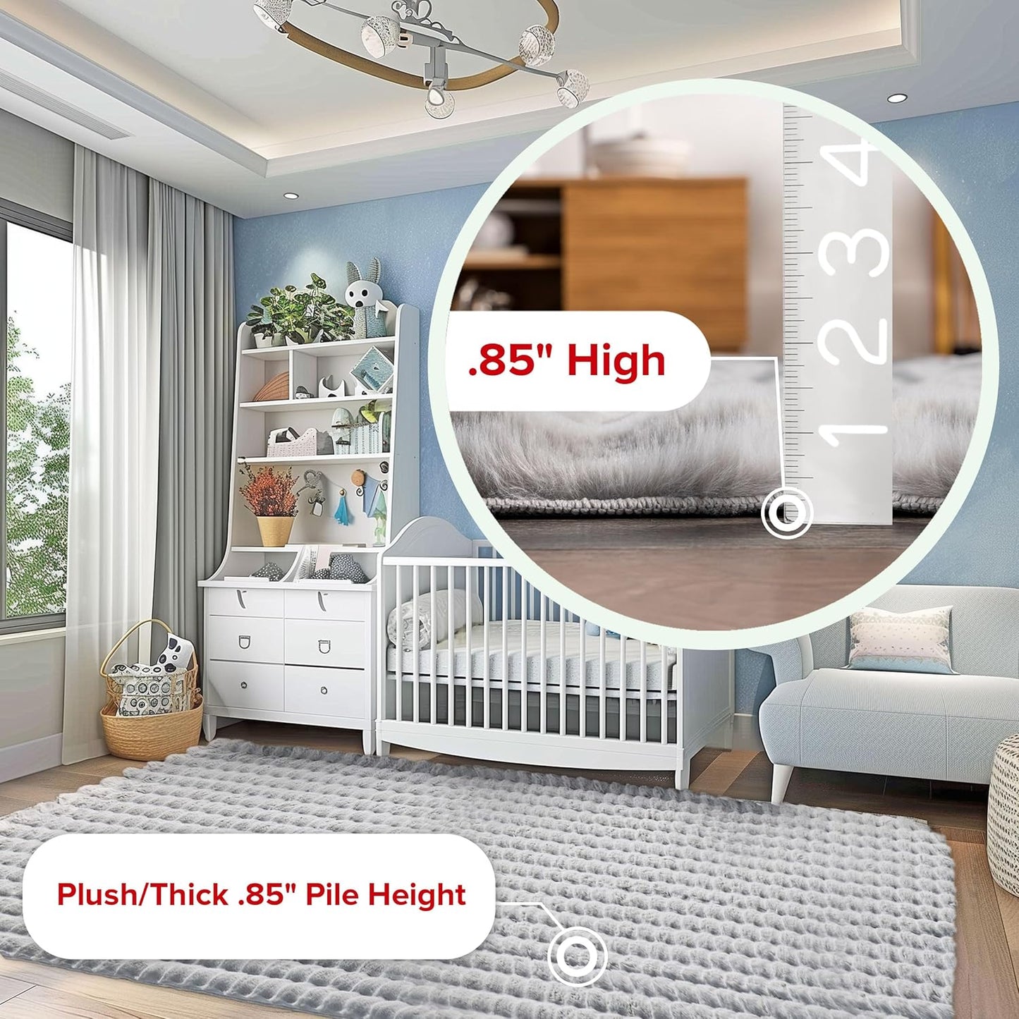 nuLOOM 5' x 8' Cozy Plush Area Rug, Machine Washable, Non-Slip, Soft Fluffy Shag Carpet for Living Room Bedroom Kids Room Nursery Home Decor, Jeni Silver