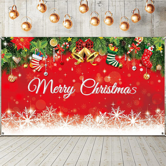 Irenare Christmas Backdrop Merry Christmas Banner Party Decoration Xmas Photography Background Photo Props for Winter Holiday New Year Eve Family Party Decoration Supplies(Snowflake)
