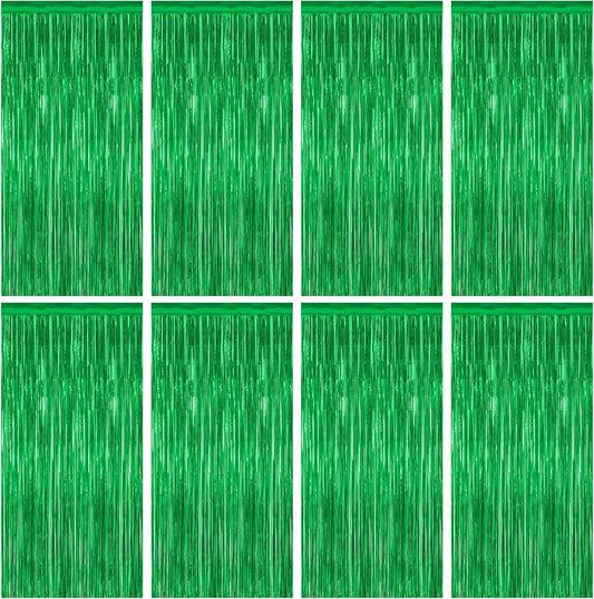 8 Pack Green Streamer, 3.28 FT x 7.05 FT Dinosaur Backdrop, Metallic Tinsel Backdrop FOI Fringe Curtains Party Streamer, Jungle Decor Green Streamer Party Decorations Photo Booth Props