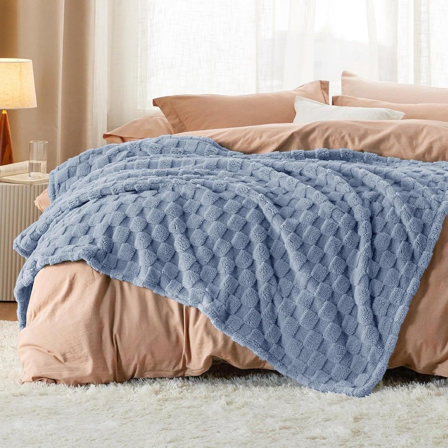 Bedsure GentleSoft Ashley Blue Throw Blanket for Couch - Checkered Fleece Blankets Gifts for Women Men Girls, Cute Soft Cozy Throw for Bedroom Home Decor Gifts, 50x60 Inches