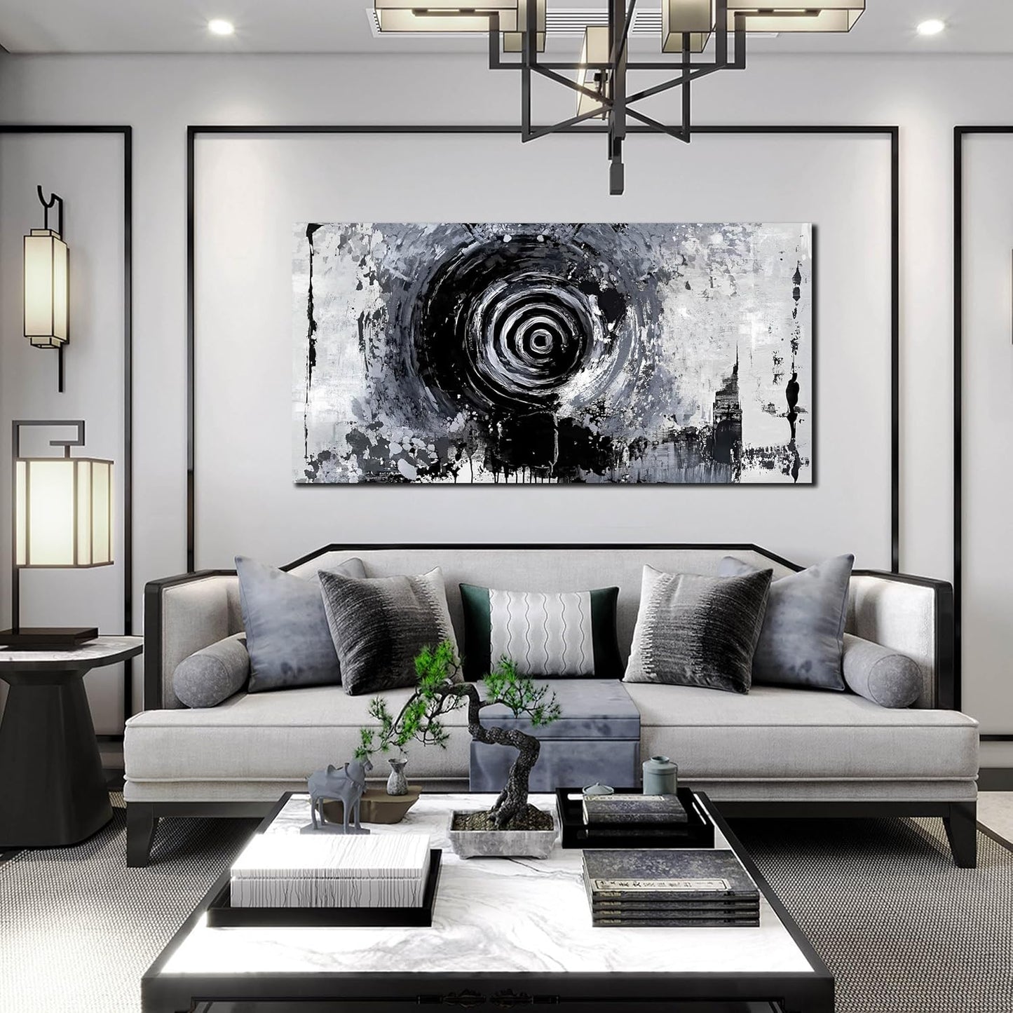 Abstract Large Wall Art for Living Room - Black and White Canvas Wall Art for Office - Modern Art Wall Decor for Bedroom Size 29" x 59"