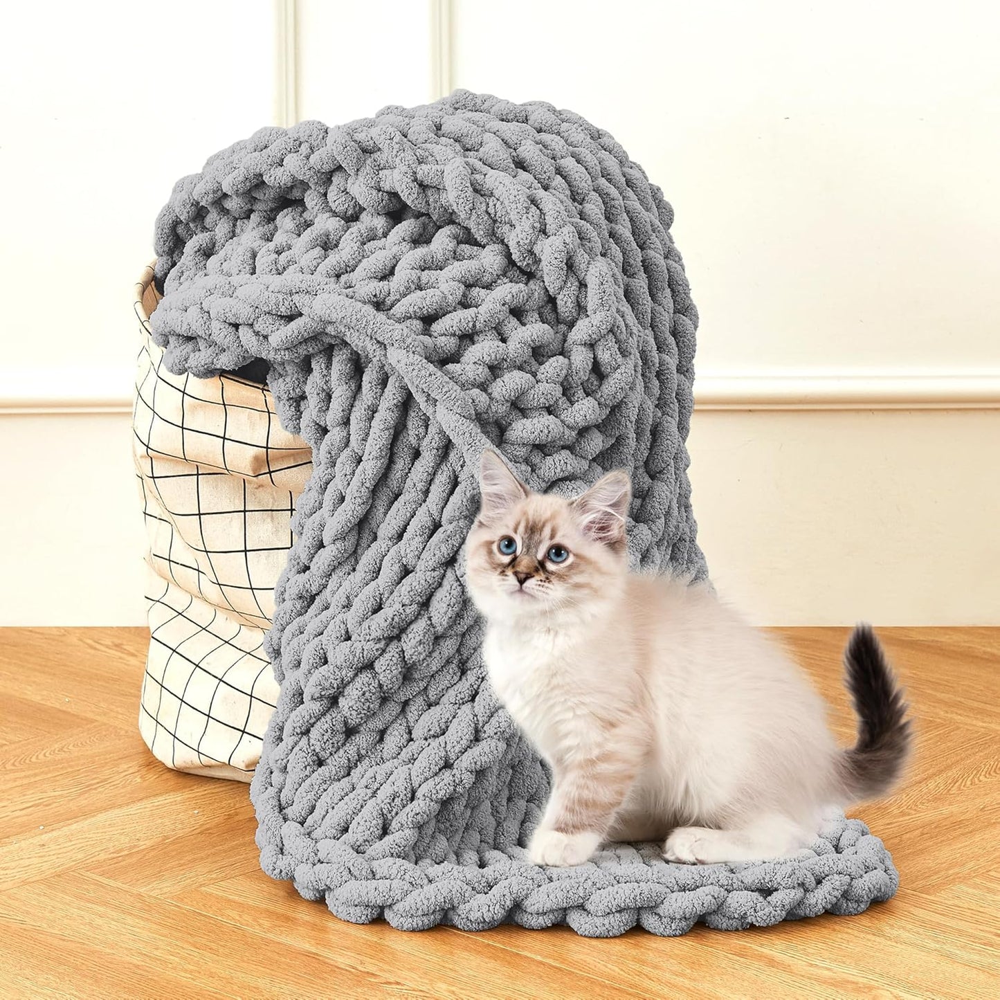 Admitrack Chunky Knit Blanket Throw, 100% Hand Knit Chenille Throw Blanket for Sofa & Home Decor, Soft and Cozy Knitted Throw Blankets (Dark Gray，51""x63""), XNR08