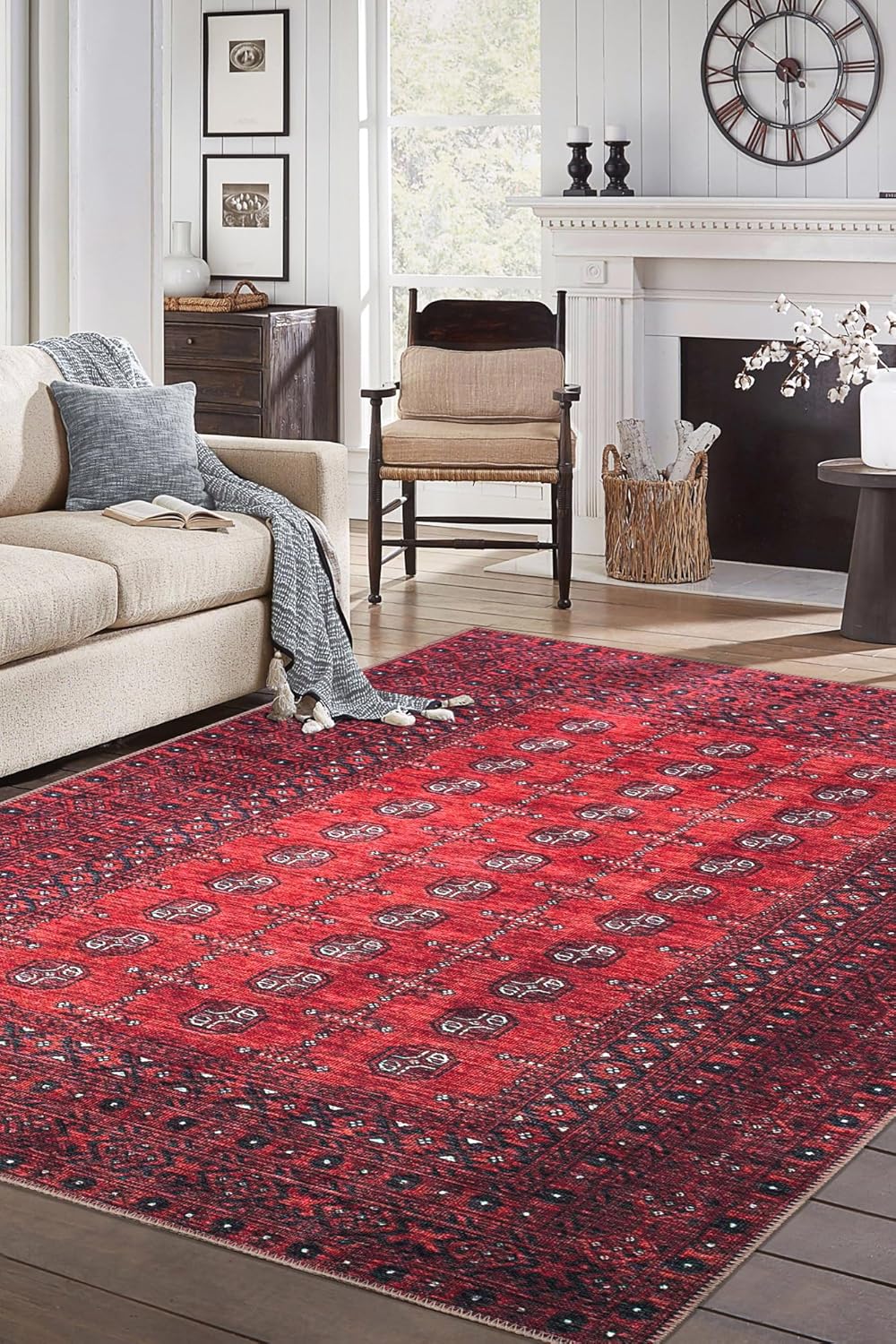 Keen Home Design 6x9 Rug - Machine Washable Area Rug with Non-Slip Backing, Ideal for Living Room, Dining Room, Bedroom - Vintage, Easy Clean, Durable, Low Pile Rug - (6' x 9')