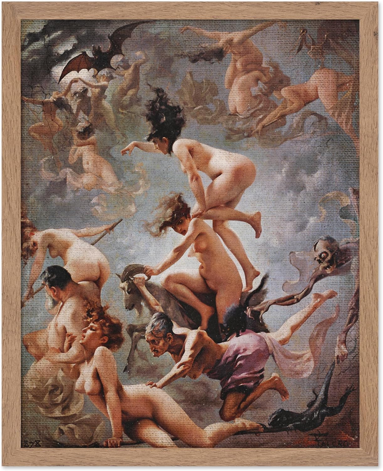 Poster Master Vintage Luis Ricardo Falero Poster - Retro Occult Print - Gift for Gothic, Horror Fan - Witches Going to their Sabbath, Pagan - Wall Decor for Bedroom, Dorm, 16x20 Beige Framed